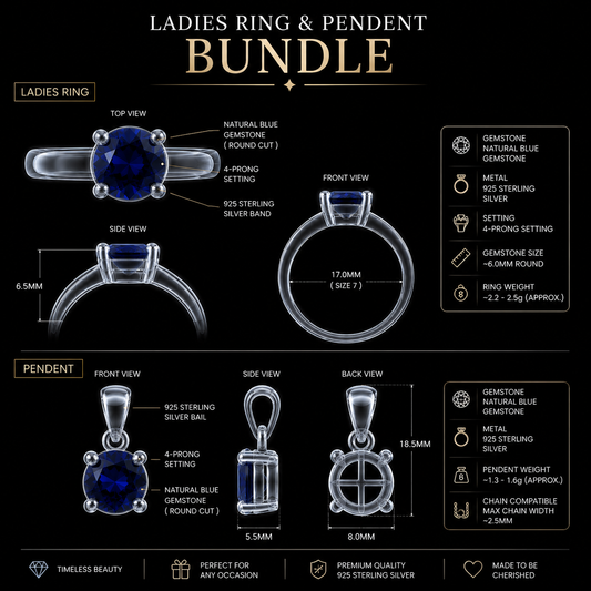 Natural Blue Sapphire Silver Ring & Pendant