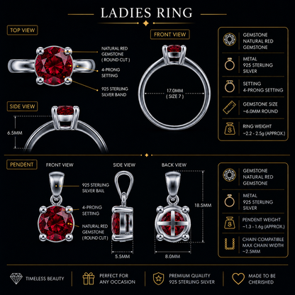 Eden Ladies Silver Ring - Red Ruby