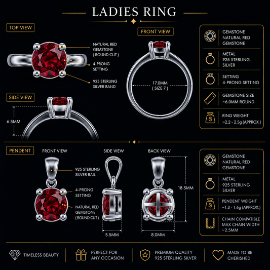Eden Ladies Silver Pendant - Red Ruby