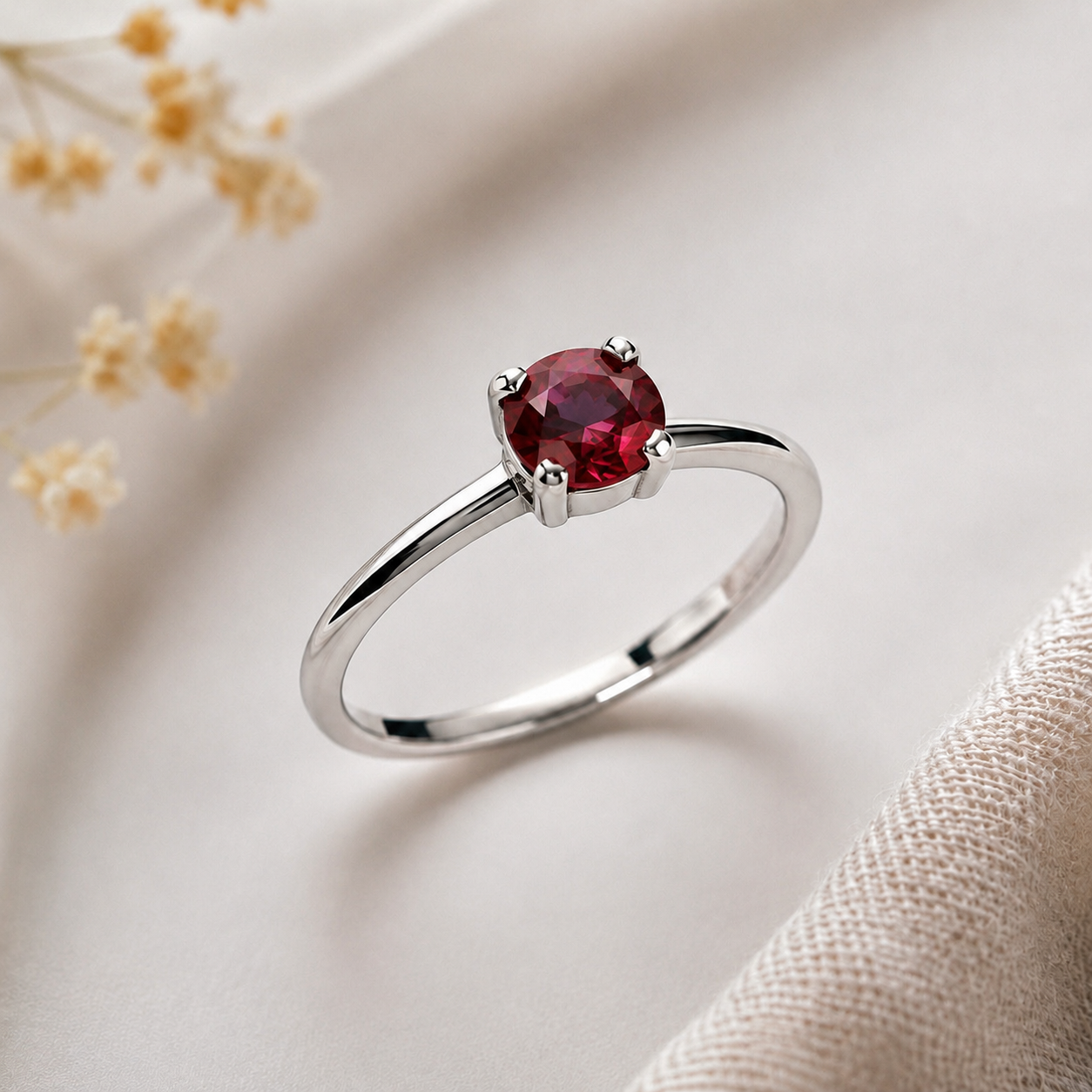 Eden Ladies Silver Ring - Red Ruby