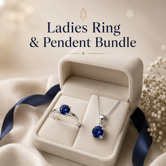 Natural Blue Sapphire Silver Ring & Pendant