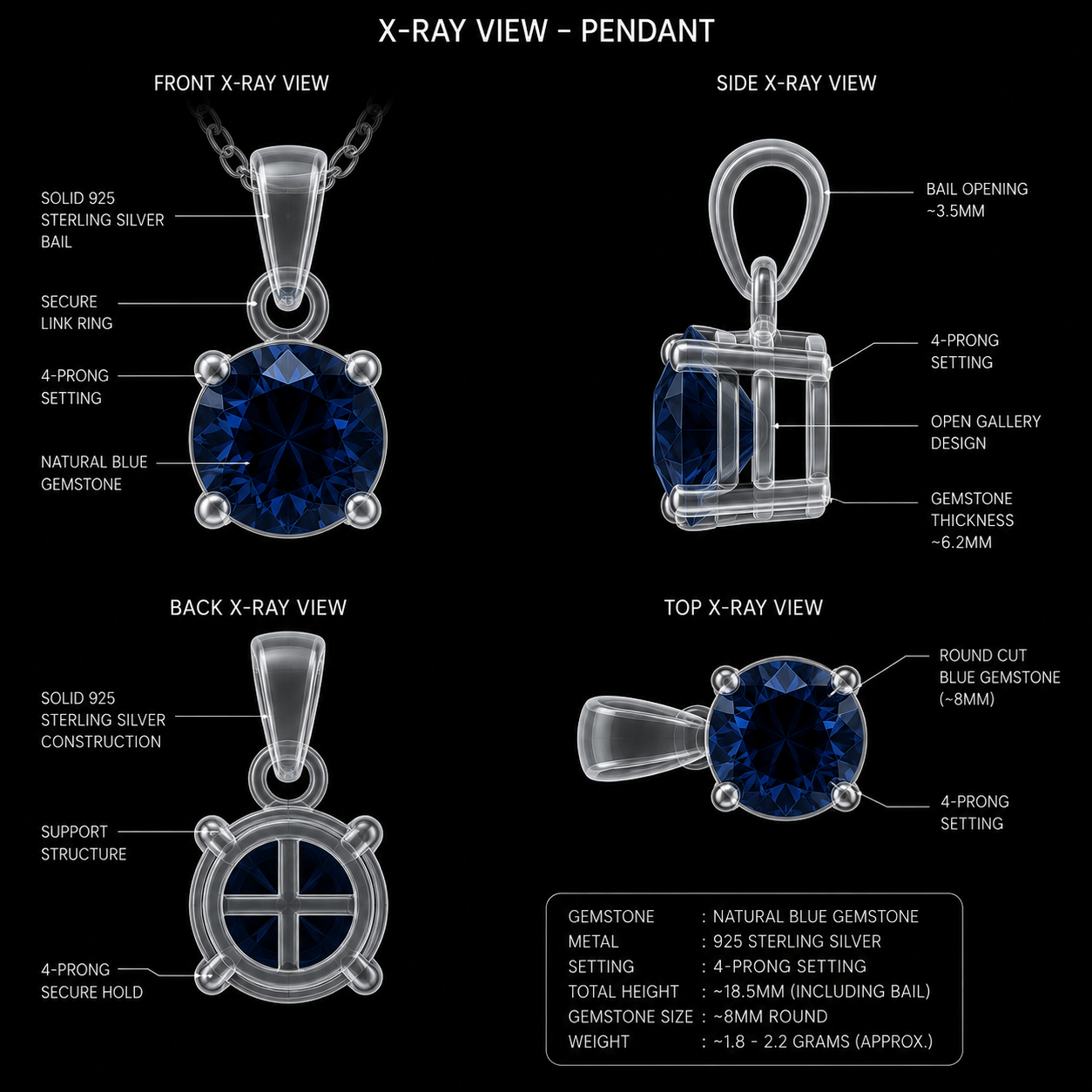 Eden Silver Pendant - Blue Sapphire